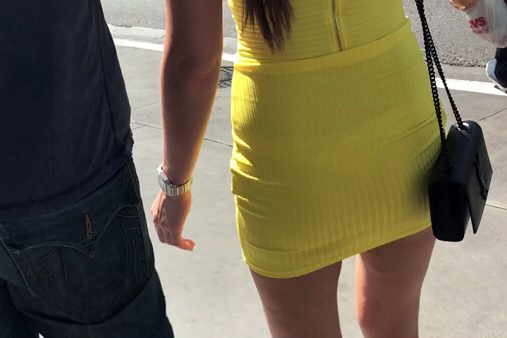 714 prev-see through-yellow-dress-sundress-thong-tanga-public-street-voyeur